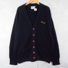 画像1: 90's Velva Sheen USA製 刺繍付き アクリルニットカーディガン NAVY XXL (1)