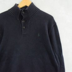 画像1: POLO Ralph Lauren ロゴ刺繍 ハイネック コットンニットセーター NAVY M (1)