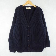 画像1: 〜80's Wool Overs ウールニットカーディガン NAVY (1)