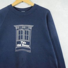 画像1: 90's USA製 "This Old House" プリントラグランスウェット NAVY XXL (1)