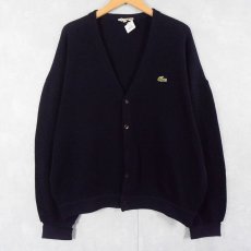 画像1: 70〜80's LACOSTE FRANCE製 ウールニットカーディガン NAVY SIZE6 (1)