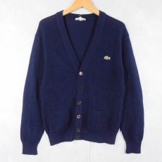 画像1: 70〜80's CHEMISE LACOSTE FRANCE製 ウールニットカーディガン NAVY SIZE5 (1)