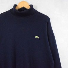 画像1: 70〜80's CHEMISE LACOSTE FRANCE製 タートルネック ウールニットセーター NAVY SIZE5 (1)