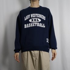 画像2: 90's RUSSELL ATHLETIC USA製 "LADY WESRERNERS BASKETBALL" 前V プリントスウェット NAVY L (2)