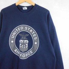 画像1: 90's SOFFE USA製 "U.S.AIR FORCE" リフレクタープリントスウェット NAVY XL (1)