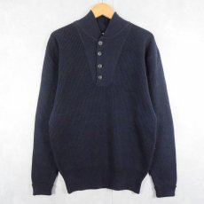 画像1: POLO Ralph Lauren エルボーパッチ付き ヘンリーネック コットンニットセーター NAVY L (1)