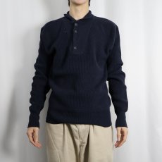 画像2: POLO Ralph Lauren エルボーパッチ付き ヘンリーネック コットンニットセーター NAVY L (2)