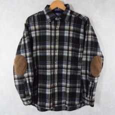 画像1: Pendleton チェック柄 エルボーパッチ付き ウールシャツ L (1)