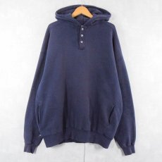 画像1: 90's L.L.Bean× RUSSELL ATHLETIC USA製 ポケット付き ヘンリーネックスウェットフーディー NAVY XXL (1)