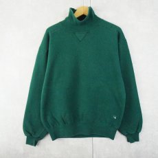 画像1: 90's RUSSELL ATHELETIC "HIGH COTTON" USA製 ハイネック 前Vスウェット GREEN M (1)