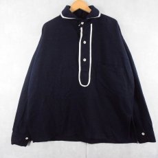 画像1: ハンドメイド ウールプルオーバーシャツジャケット NAVY (1)