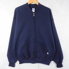 画像1: 90's RUSSELL ATHLETIC 無地 スウェットジップジャケット NAVY L (1)