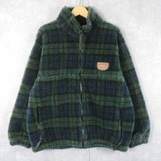 画像1: 90's POLO SPORT Ralph Lauren "RL-PS" ブラックウォッチチェック柄 ボアフリースジャケット L (1)