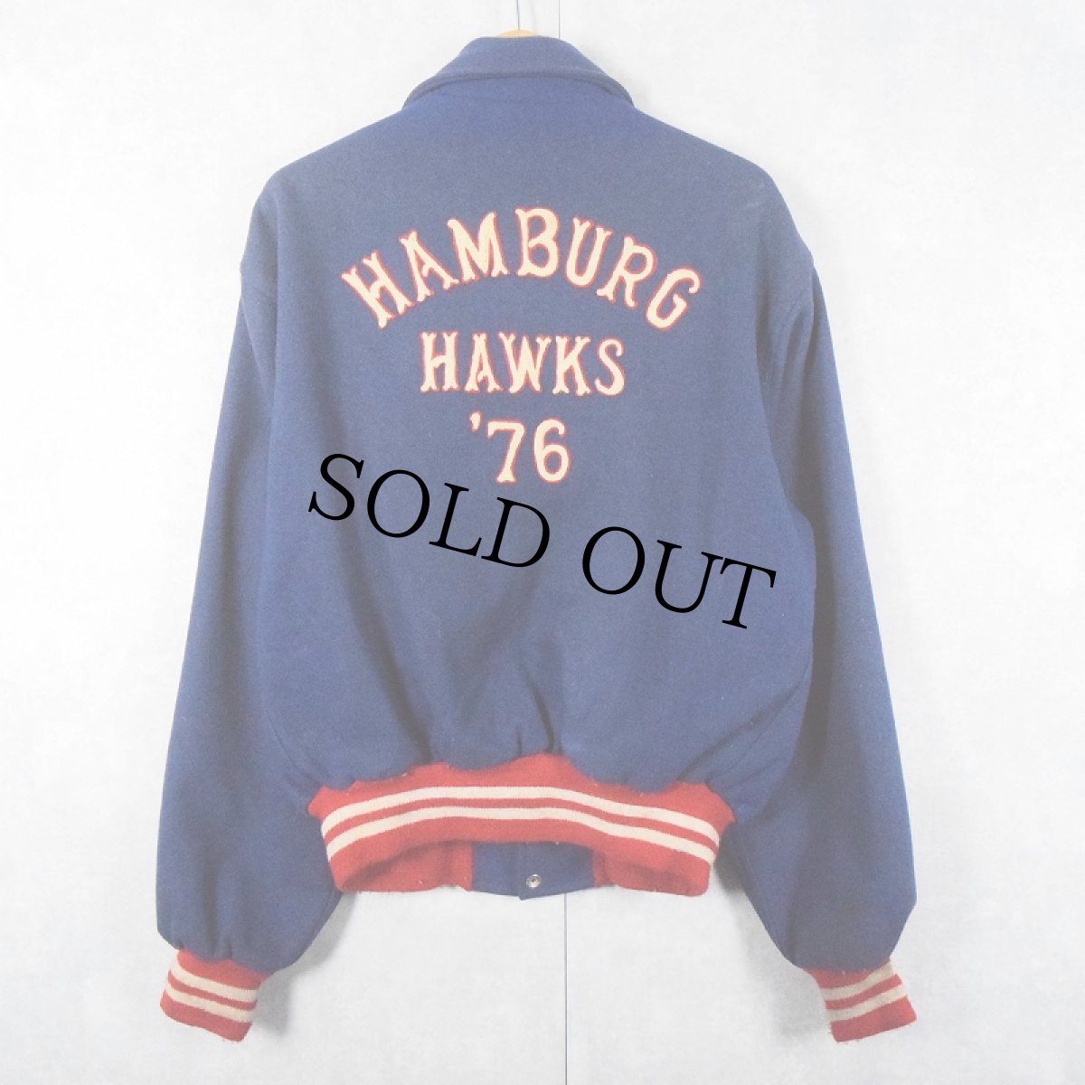 画像1: 60's MAPLE "HAMBURG HAWKS" チェーン刺繍 ウールスタジャン SIZE44 (1)