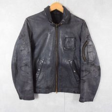 画像1: 〜80's M.I.C Cuir  FRENCH AIR FORCE レザーフライトジャケット NAVY (1)