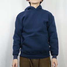 画像2: 90's RUSSELL ATHLETIC 無地スウェットフーディー NAVY M (2)