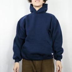 画像2: 90's RUSSELL ATHLETIC USA製 無地スウェットフーディー NAVY L (2)