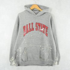 画像1: 80's RUSSELL ATHLETIC USA製 "BALL STATE" ペンキペイント プリントスウェットフーディー XXL (1)