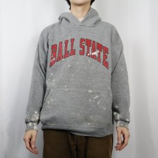 画像2: 80's RUSSELL ATHLETIC USA製 "BALL STATE" ペンキペイント プリントスウェットフーディー XXL (2)