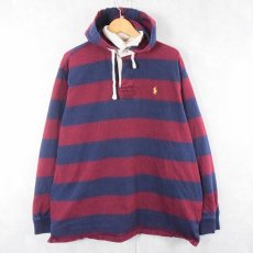 画像1: POLO Ralph Lauren ボーダー柄 フード付き レイヤードデザインラガーシャツ XL (1)