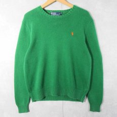 画像1: POLO Ralph Lauren "PIMA COTTON" ロゴ刺繍 コットンニットセーター S (1)