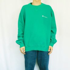 画像2: 80〜90's Champion USA製 青刺繍タグ 後期 前Vスウェット GREEN XL (2)