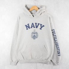 画像1: The Cotton Exchange USA製 "NAVY" プリントスウェットフーディー M (1)