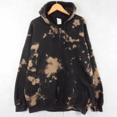 画像1: GILDAN ブリーチ加工 スウェットジップパーカー BLACK 2XL (1)