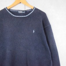 画像1: POLO Ralph Lauren ロゴ刺繍 コットンニットセーター NAVY L (1)