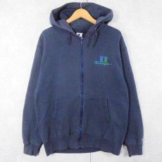 画像1: 90's Champion USA製 ロゴ刺繍 スウェットジップパーカー NAVY L (1)