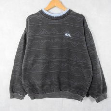 画像1: 80〜90's QUIKSILVER USA製 ロゴ刺繍 総柄スウェット L (1)