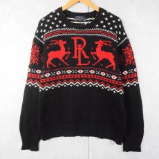 画像1: POLO Ralph Lauren ノルディック柄 コットンニットセーター BLACK XL (1)