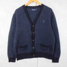 画像1: POLO Ralph Lauren ロゴ刺繍 メリノウールニットカーディガン NAVY L (1)