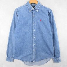 画像1: 80's POLO Ralph Lauren USA製 ロゴ刺繍 デニムボタンダウンシャツ XL (1)