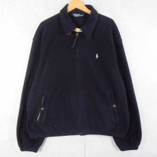 画像1: 90's POLO Ralph Lauren POLARTEC ロゴ刺繍 フリーススイングトップ NAVY XL (1)