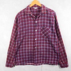 画像1: 50〜60's STYLED SPORTSHIRT USA製 チェック柄 プリントネルシャツ M (1)