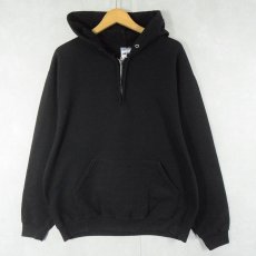 画像1: JERZEES 無地 ハーフジップスウェットフーディー BLACK L (1)