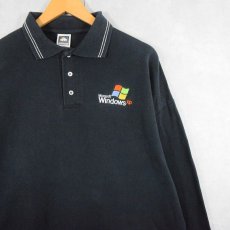 画像1: 2000's Microsoft Windows コンピューター企業 ロゴ刺繍 ポロシャツ BLACK XL (1)