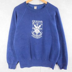 画像1: 80's TIGER BRAND "QUEEN'S UNIVERSITY" プリントラグランスウェット NAVY L (1)