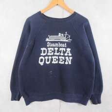 画像1: 60's "Steamboat DELTA QUEEN" フロッキープリント ラグランスウェット NAVY (1)