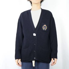 画像2: 80's SAINT JAMES FRANCE製 パッチ付き ウールニットカーディガン NAVY (2)