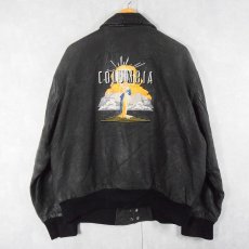 画像1: 80〜90's SONY STUDIO EMPORIUM USA製 "COLUMBIA PICTURES" レオパード柄 フライトレザージャケット BLACK L (1)