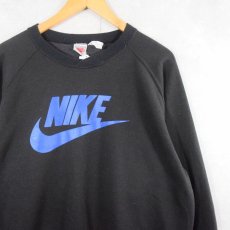 画像1: 80's NIKE 銀タグ ロゴプリント ラグランスウェットフーディ BLACK XL (1)