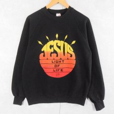 画像1: 90's USA製 "JESUS LIGHT OF LIFE" ジーザスプリント ラグランスウェット BLACK L (1)