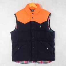 画像1: POLO Ralph Lauren ウエスタンヨーク 中綿入り スウェットベスト NAVY L (1)