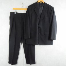 画像2: 90's Brooks Brothers USA製 ストライプ柄 ウールテーラードジャケット / 2タックスラックス SETUP BLACK (2)