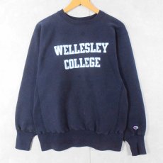 画像1: 90's Champion REVERSE WEAVE USA製 "WELLESLEY COLLEGE" プリントスウェット NAVY L (1)