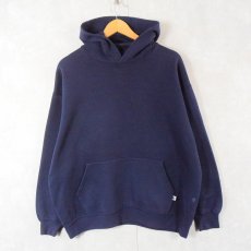 画像1: 90's RUSSELL ATHLETIC USA製 無地スウェットフーディー NAVY XXL (1)