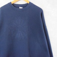 画像1: 90's FRUIT OF THE LOOM USA製 エンボス加工 花柄 スウェット NAVY XXL (1)