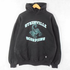 画像1: 90's RUSSELL ATHLETIC USA製 "SYKESVILLE SCORPIONS" プリントスウェットフーディー BLACK XL (1)